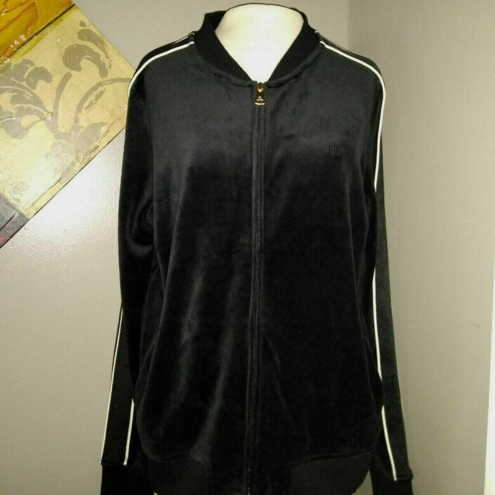 LAUREN RALPH LAUREN BLACK VELOUR TRACK JACKET